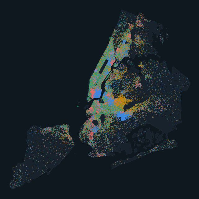 Dot map of New York City in 1910