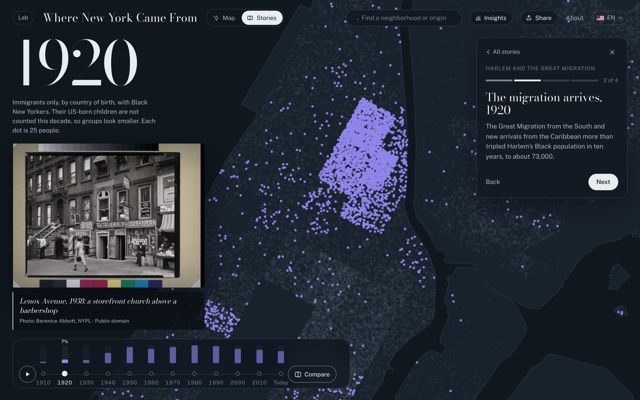 Desktop screenshot of the Harlem story